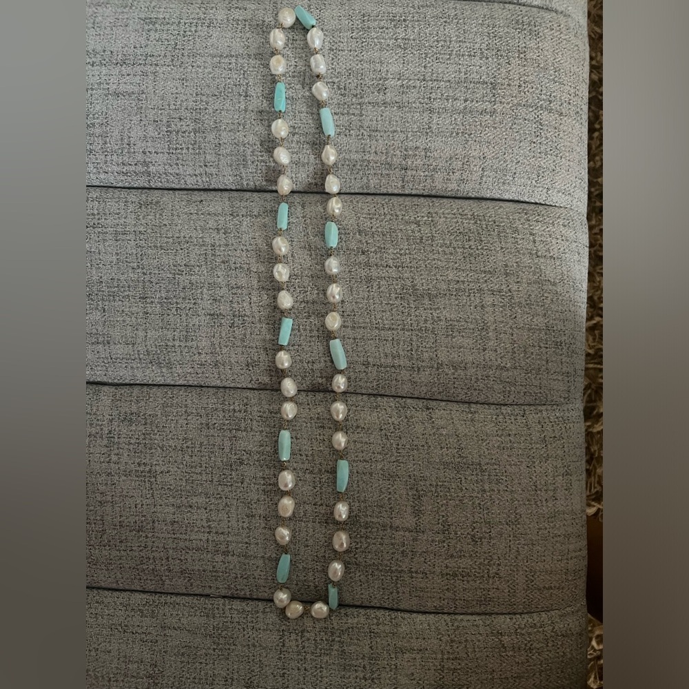 Pearl and pale turquoise necklace